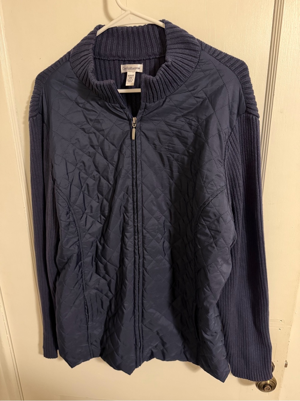 Croft & Barrow Women’s 2X Navy Quilted Knit Full Zip Jacket Cardigan